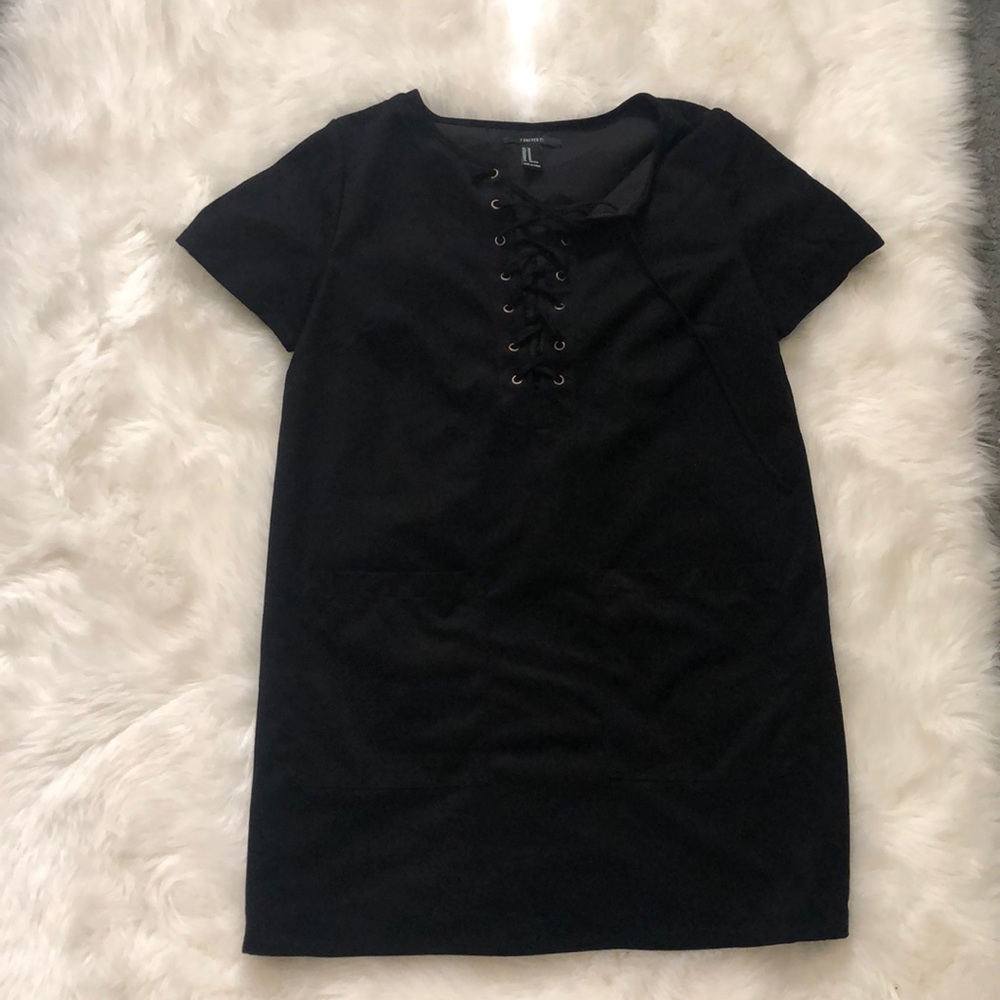Suede tie-up shift dress
